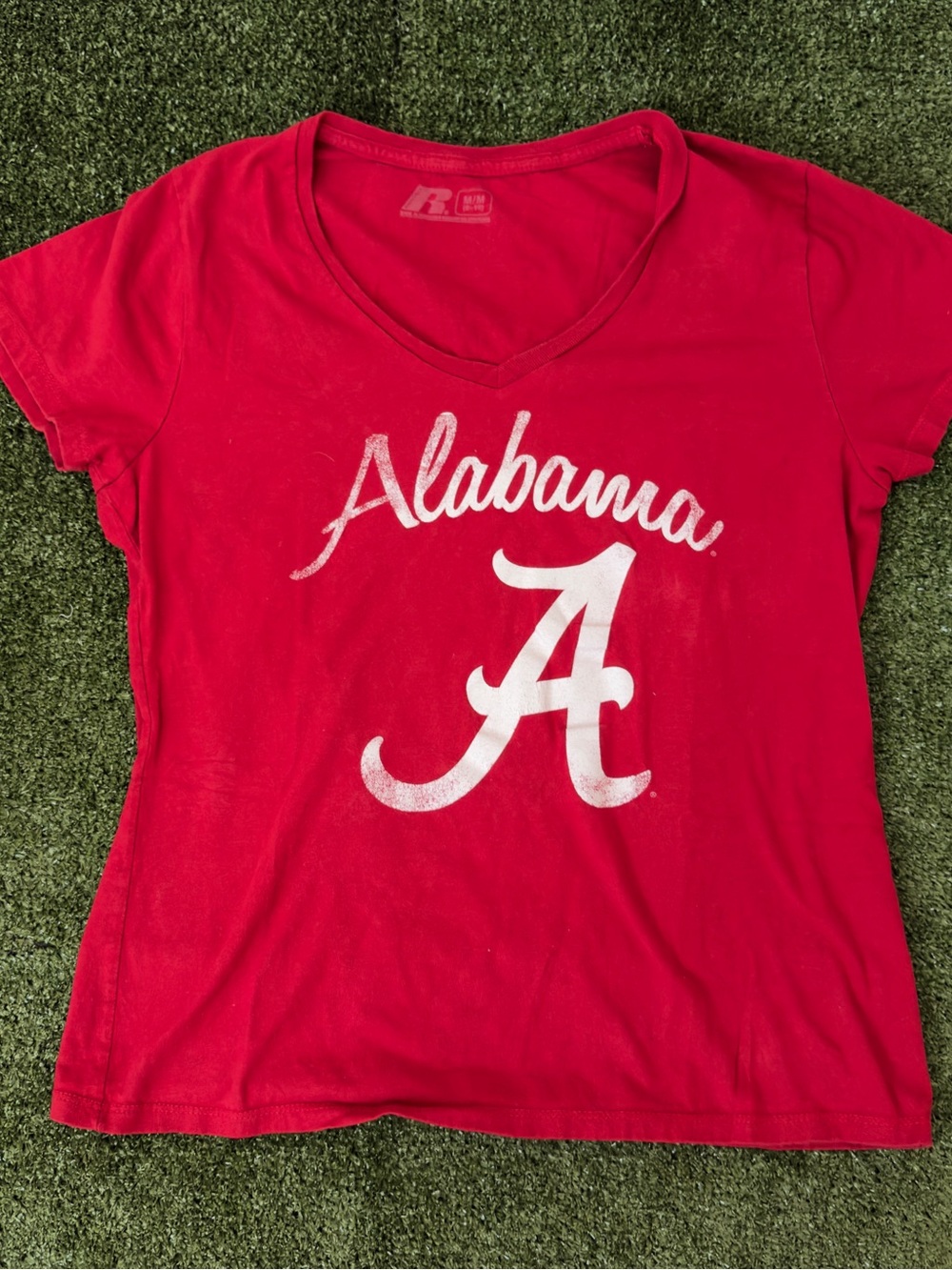 Alabama Crimson Script 'A' Red V-Neck Women's Tee